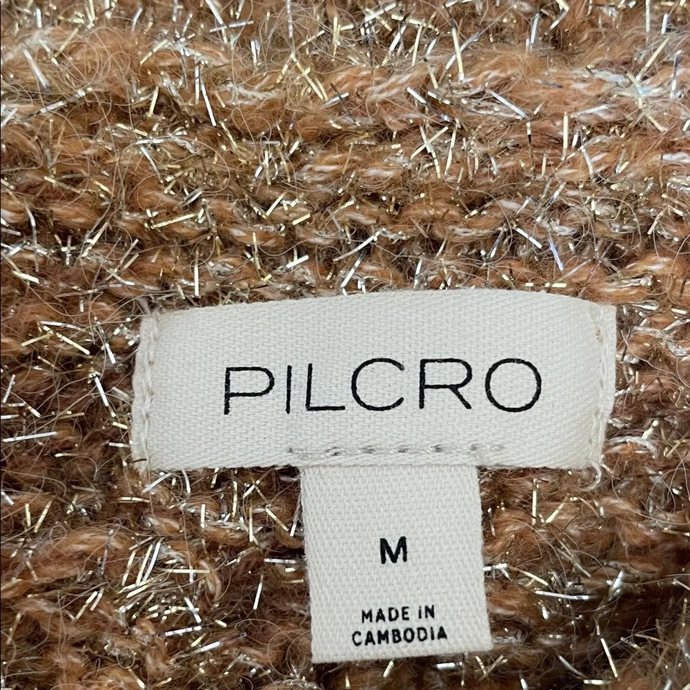 NWT Anthropologie Tan & Silver Tinsel Festive Cowl Neck Cropped Sweater - Medium - Picture 10 of 14